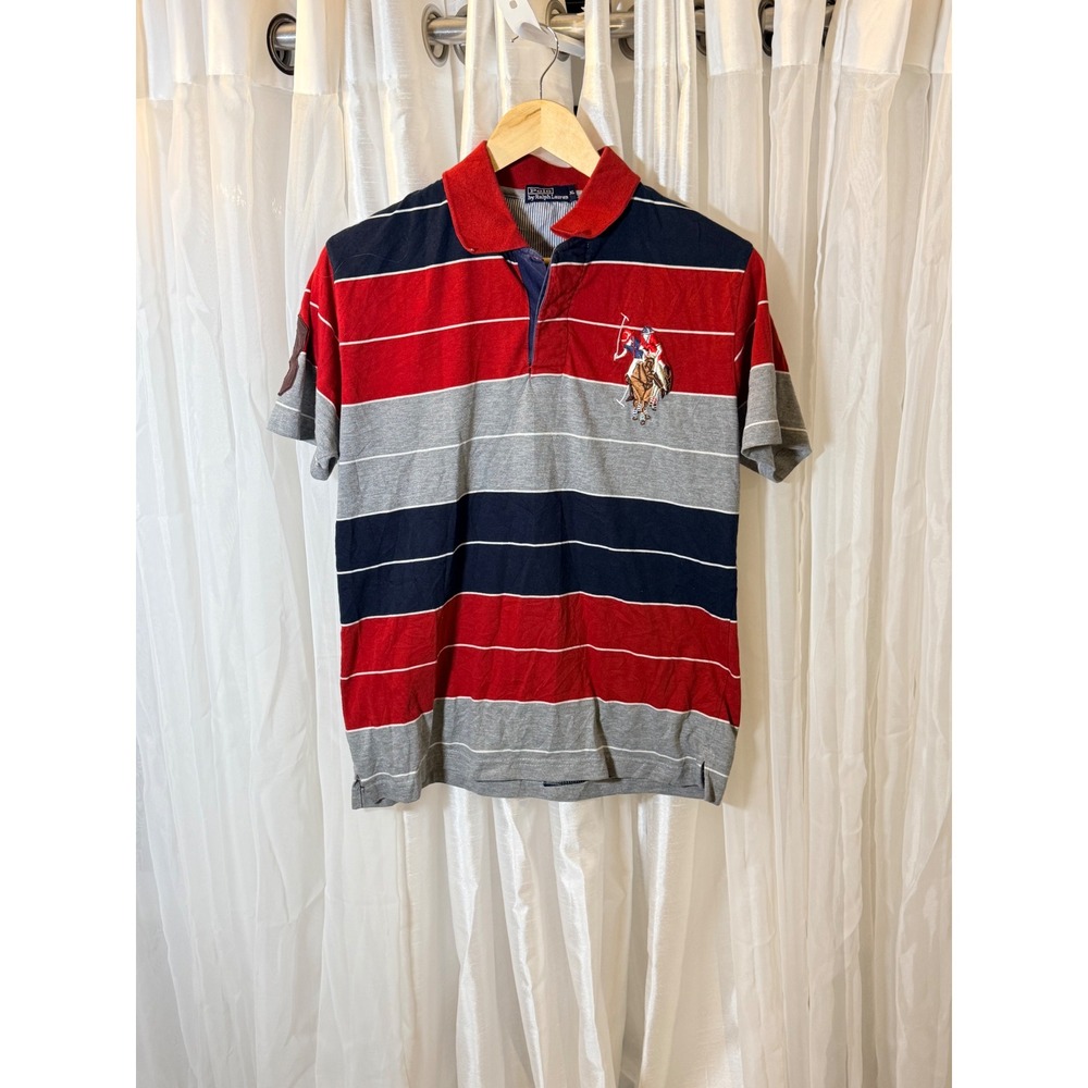 Polo Ralph Lauren Polo Shirt Mens XL Red Blue Gray Big Pony Striped Short Sleeve